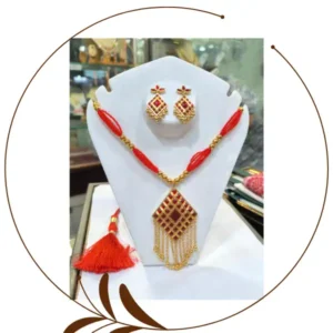 necklace with barfi locket and hanging earrings