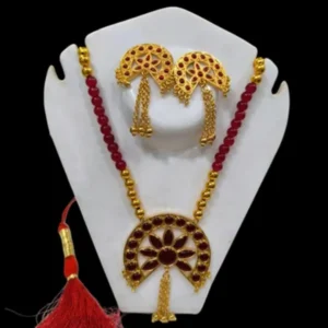 Assamese Traditional Half-Rounded Star Jewellery Set Necklace with Earrings, red beads & golden balls